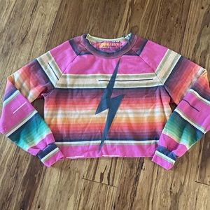 NWOT AVIATOR NATION pink serape tulum bolt stitch crewneck crop size small